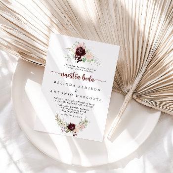 colorful classic floral nuestra boda wedding invitation