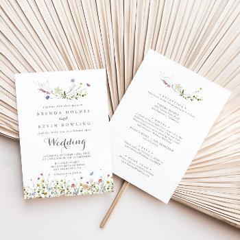 colorful dainty wild flowers front & back wedding invitation