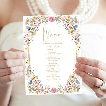 Small Colorful Garden Flowers Spring Wedding Menu Front View