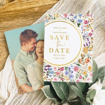 colorful garden flowers wedding save the date announcement