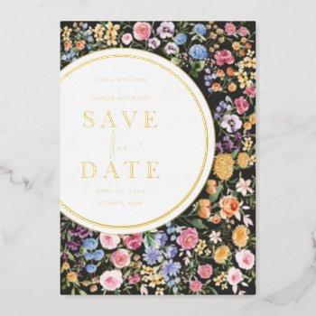 Small Colorful Spring Wildflower Wedding Save The Date Foil Front View