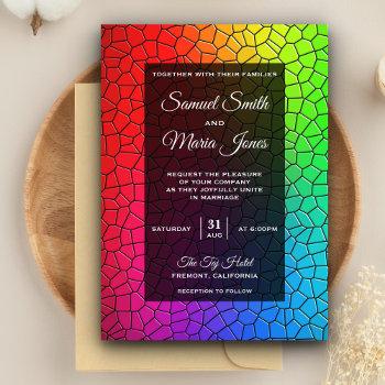 colorful stained glass mosaic wedding invitation