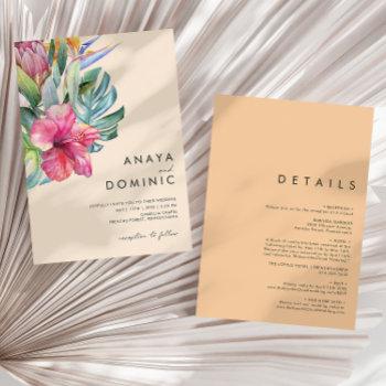 colorful tropical casual peach all in one wedding invitation