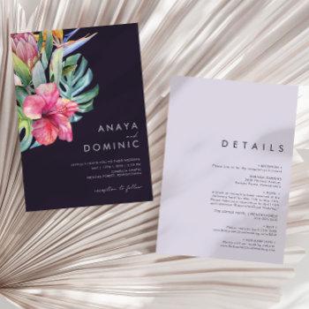 colorful tropical casual purple all in one wedding invitation