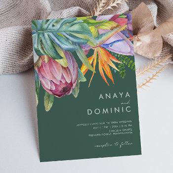 colorful tropical floral casual | green wedding invitation