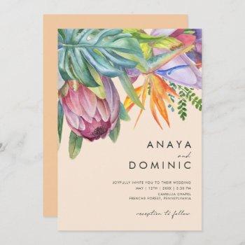 colorful tropical floral casual | peach wedding invitation