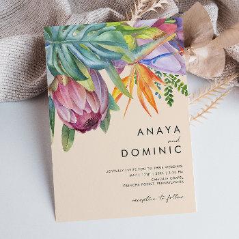 colorful tropical floral casual | peach wedding invitation