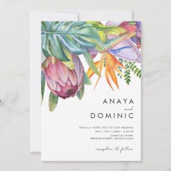 colorful tropical floral casual wedding invitation