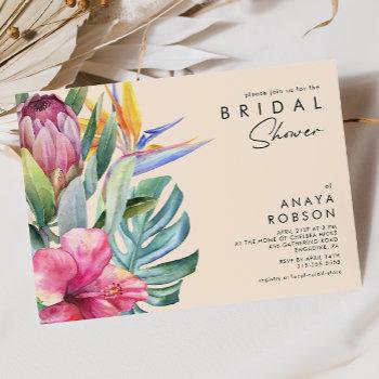 colorful tropical floral | peach bridal shower invitation