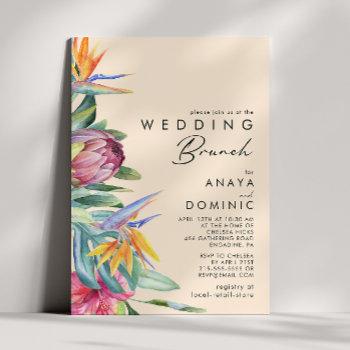 colorful tropical floral | peach wedding brunch in invitation