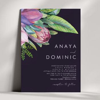 colorful tropical traditional | purple wedding invitation