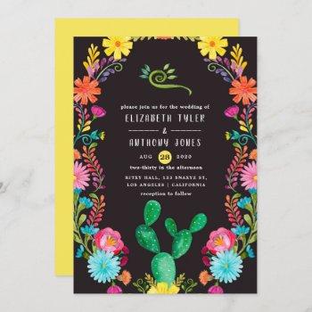 colorful watercolor floral mexican fiesta wedding invitation