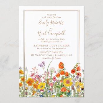 colorful wild flowers country wedding invitation