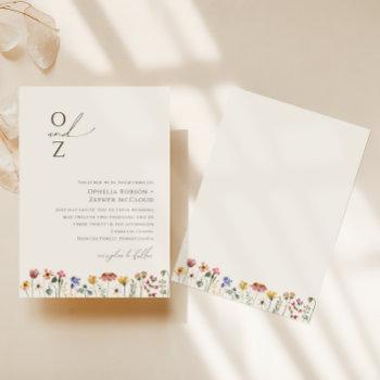 colorful wildflower | beige monogram wedding invitation