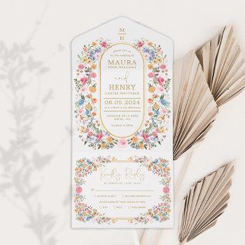 colorful wildflower garden backyard wedding party all in one invitation