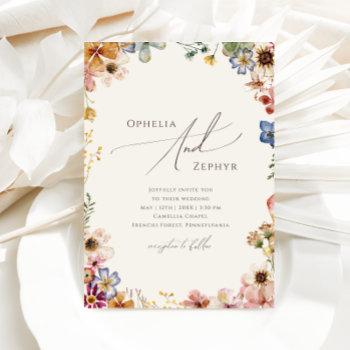 colorful wildflower garden | beige casual wedding invitation