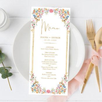 Small Colorful Wildflower Meadow Wedding Menu Front View