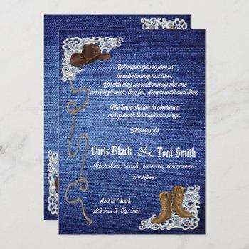 Small Contemporary Denim, Boots & Lace Wedding Invite Front View