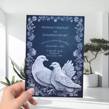 contemporary modern white doves wedding        invitation
