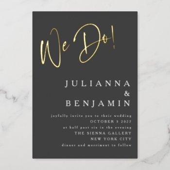 contemporary we do elegant wedding black gold foil invitation