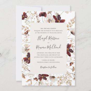 copper burgundy wildflower | traditional wedding invitation