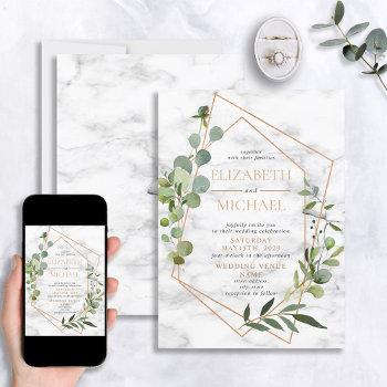 copper geometric marble eucalyptus elegant wedding invitation