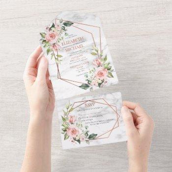 copper geometric marble pink floral wedding all in all in one invitation