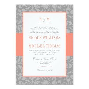 Small Coral And Gray Damask Wedding Front View