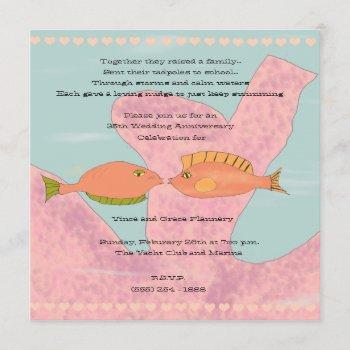 coral & kissing fish 35th anniversary invitation