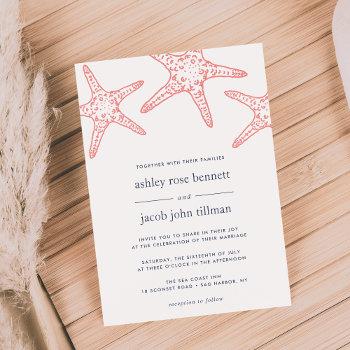 Small Coral & Navy Starfish Wedding Front View