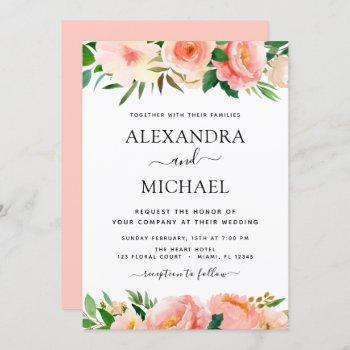 coral peach floral wedding invitation