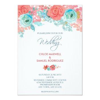 Small Coral Pink And Aqua Floral Wedding Front View