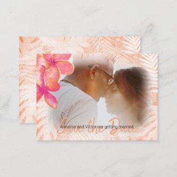 Small Coral Pink Tropical Plumeria Save-the-date Front View
