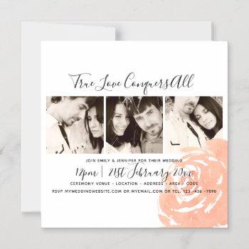 Small Coral Rose Photo Collage Wedding Save The Date Magnetic Front View