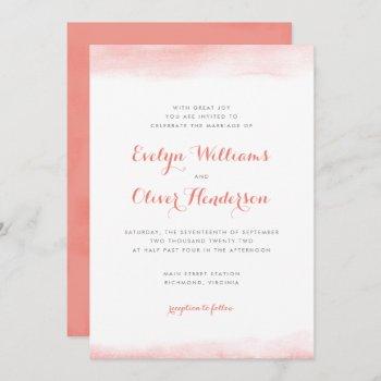 coral watercolor dip wedding invitation