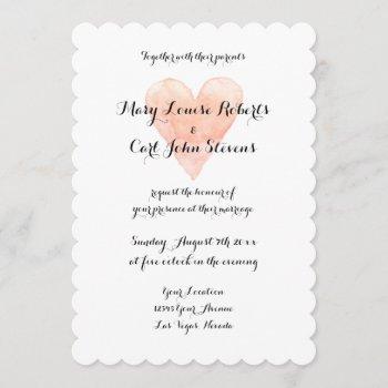 Small Coral Watercolor Heart Wedding  Template Front View