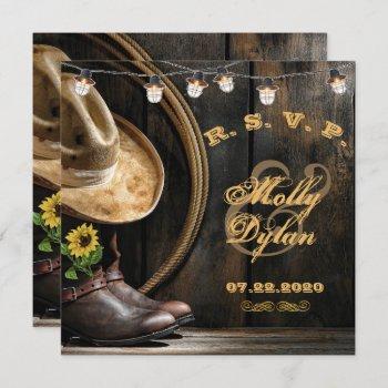 Small Country Boots Hat & Barn Wood Wedding Rsvp Front View