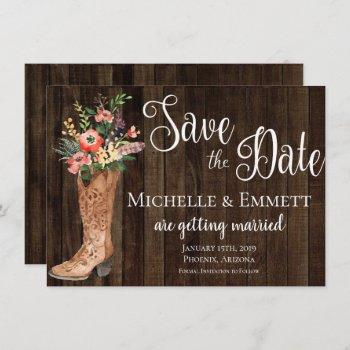 Small Country Rustic Boot Western Save The Date Front View