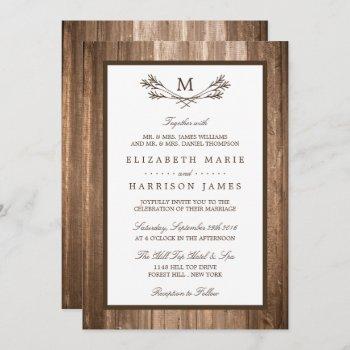 country rustic monogram branch & wood wedding invitation