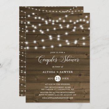 Small Country Rustic String Lights Couples Shower Invite Front View