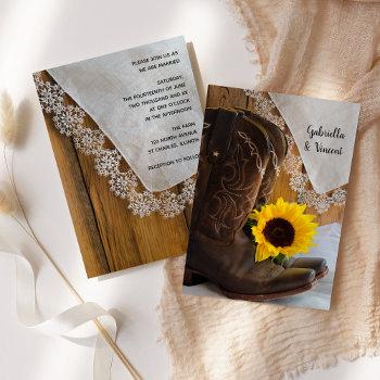 country sunflower and lace western wedding invitation