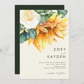 country sunflower bouquet cream all in one wedding invitation