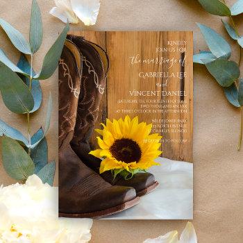 country sunflower western barn wedding invitation