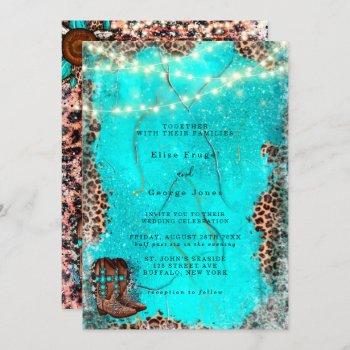 country western turquoise cowboy boots wedding invitation