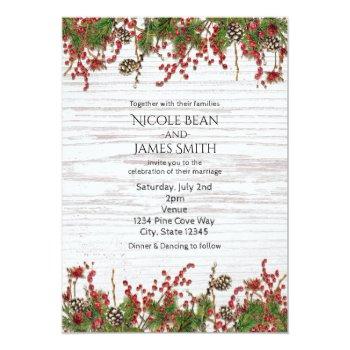 Small Country Winter Holiday Berries & Pine Cone Wedding Front View