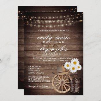 country wood barrel wedding with daisy flowers invitation