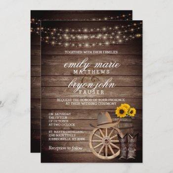 country wood barrel wedding with sunflowers invitation