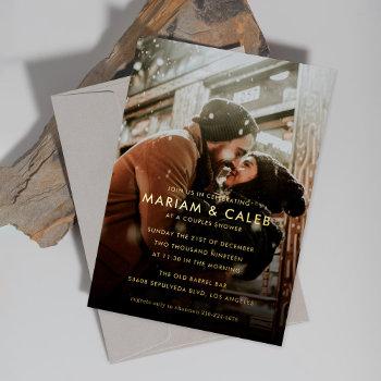 couple's shower photo engagement party gold foil invitation