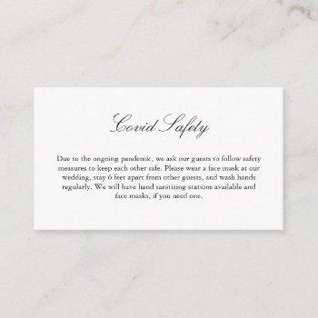 Small Covid 19 Safety Information Elegant Script Wedding Enclosure Card Front View