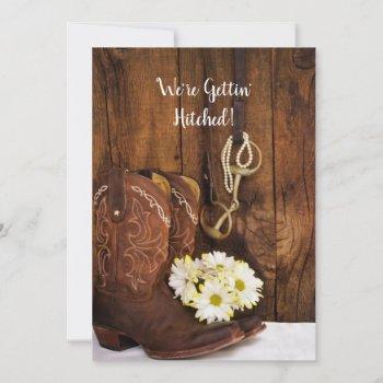 cowboy boots, daisies, horse bit western wedding invitation